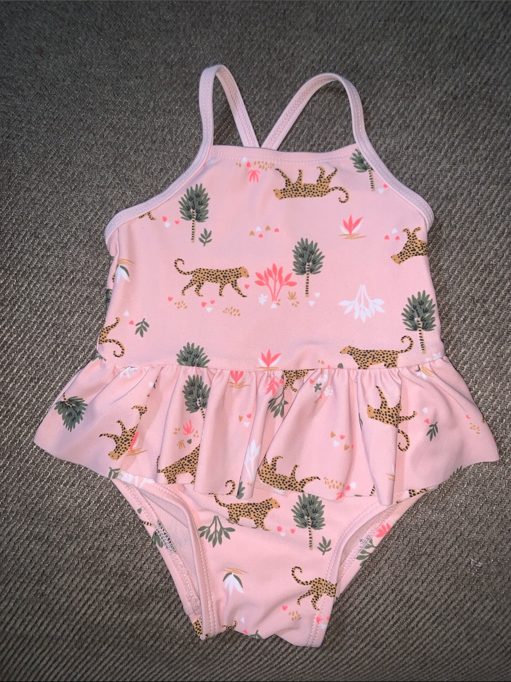 🩱🌸Old Navy Light Pink Girls' Printed Ruffle One-Piece Swimsuit